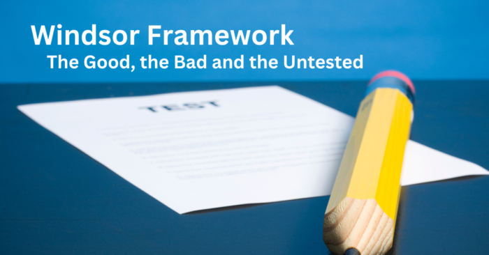 Header image featuring a test paper and pencil. Text reads: "Windsor Framework, The Good, the Band and the Untested"